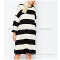 new style womens fashion Oversized Knitted Stripe Dress With Pocket casual sweater wholesale